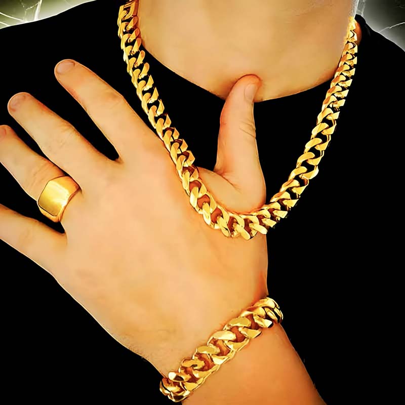 15mm wide 60cm, Cuban Link Chain available in gold and silver. 75cm, 90cm and 100cm available