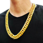 21mm Cuban Link Chain. Available in gold, silver and stainless steel. 70cm, 75cm and 90cm