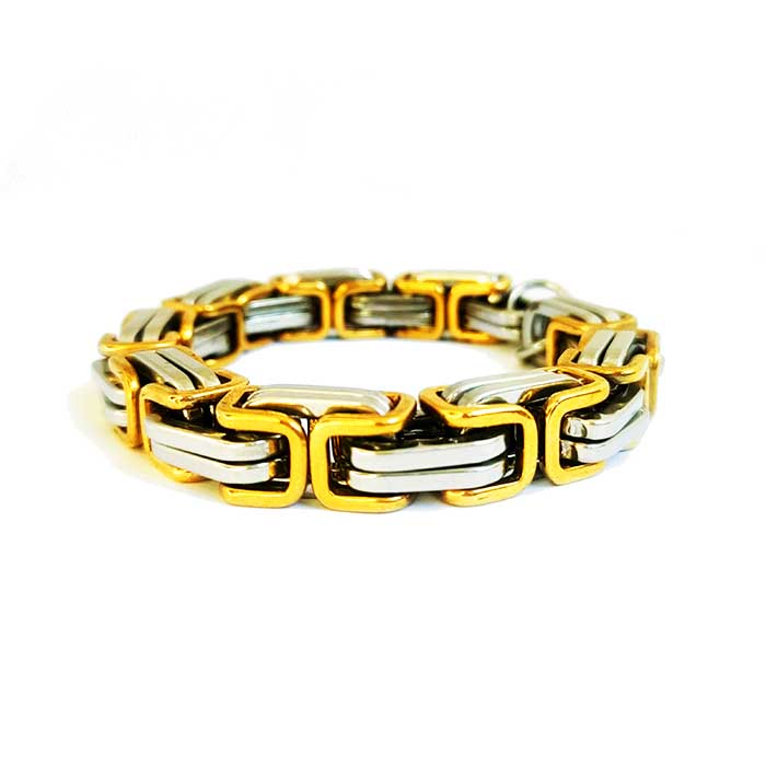 10mm Gold and Stainless Machine Bracelet, gold, silver, mens jewelry, A Man of Steel, chains, bracelets (3)