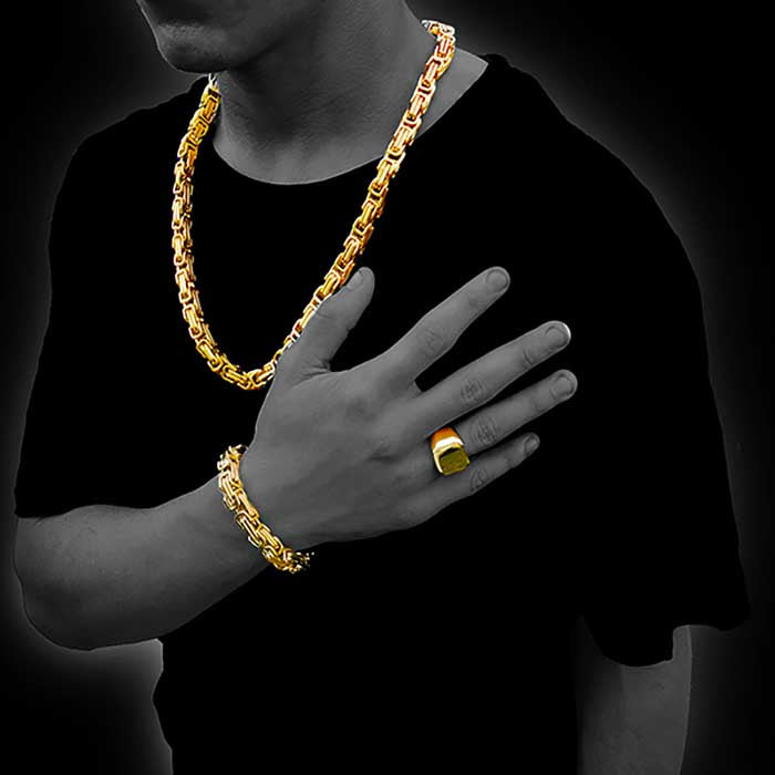 mens jewelry, black jewelry, chains, bracelets, gold, A Man of Steel, black jewelry