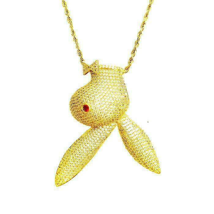 Iced out Hip Hop, Play Boy pendants and chains available in gold and silver. Bling Streetwear inspired by Hip Hop Jewelry Culture.