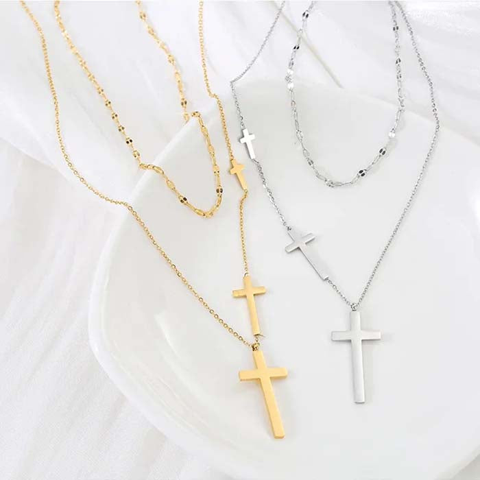 Triple Cross Necklace, ladies jewelry, gifts, cross, pendants, chains, gold, rose gold, silver (11)