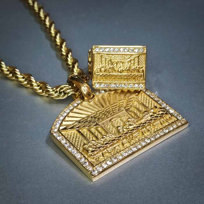 Iced out Hip Hop, last supper pendants and chains available in gold and silver. Bling Streetwear inspired by Hip Hop Jewelry Culture.