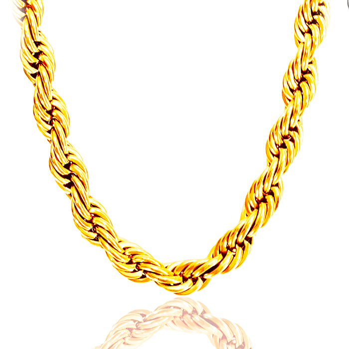 10mm Rope Chains available in Gold and silver,. Available lengths: 60cm, 75cm, 90cm and 100cm. Hip hop Jewelry and Streetwear.