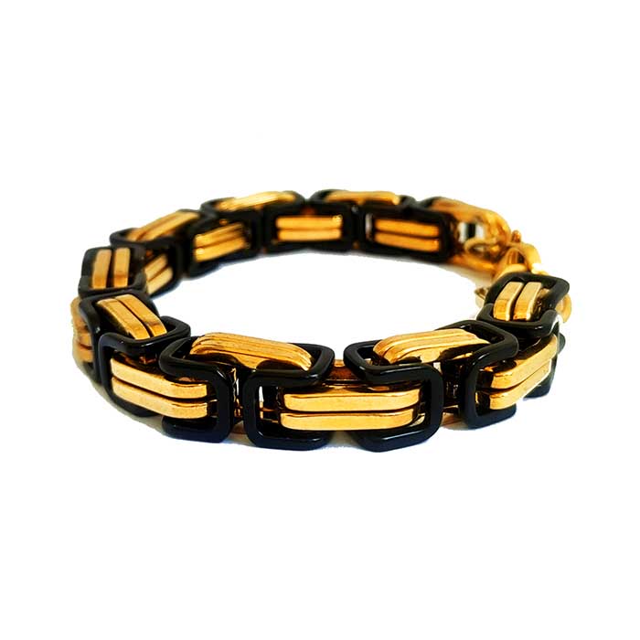10mm Black and Gold Machine Bracelet,10mm Black and Gold Machine Wrist Chain, Men's jewelry, black jewelry, chains, bracelets, gold, A Man of Steel (4)