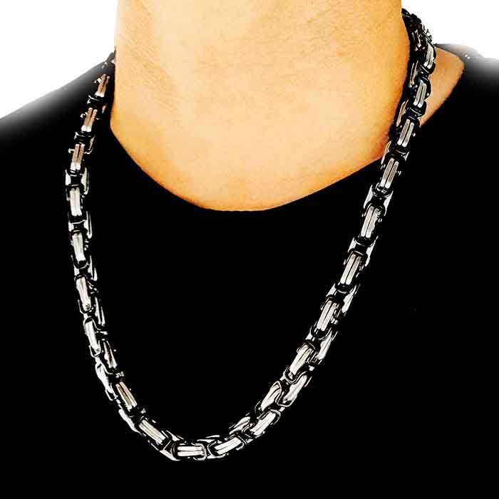 10mm Black Mixed Machine Chain, jewelry, black jewelry, chains, bracelets, gold, A Man of Steel, black jewelry