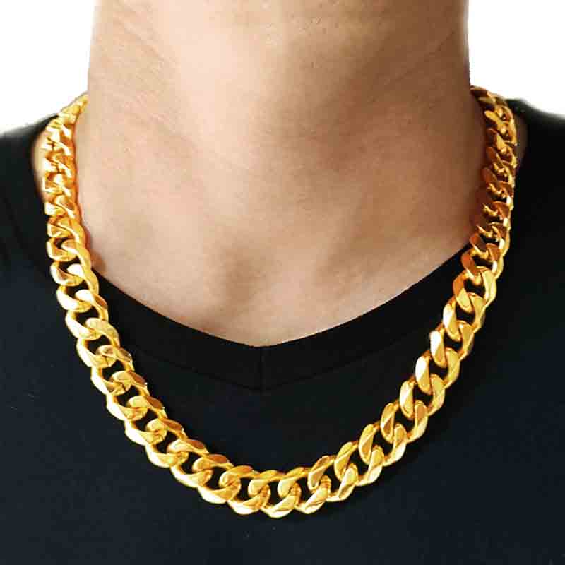 15mm wide 60cm, Cuban Link Chain available in gold and silver. 75cm, 90cm and 100cm available