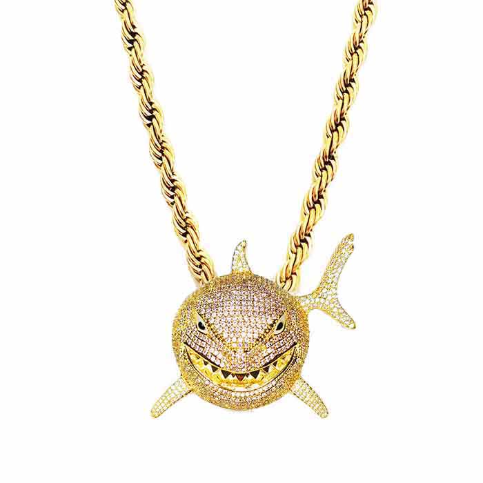 Iced out Hip Hop, Shark pendants and chains available in gold and silver. Bling Streetwear inspired by Hip Hop Jewelry Culture.