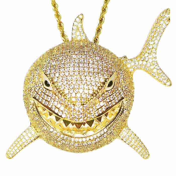 Iced out Hip Hop, Shark pendants and chains available in gold and silver. Bling Streetwear inspired by Hip Hop Jewelry Culture.
