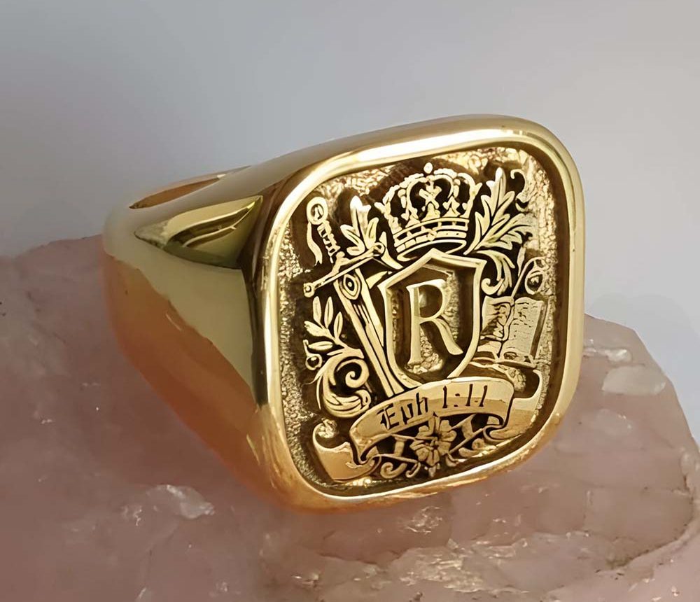 large 20mm Square, Custom Engraved stainless Signet Rings for Coat of Arms Rings, Family Crest Rings, Custom engraved Biker Club Rings